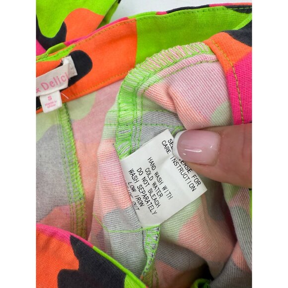 Hot & Delicious Neon Camo Print High-Waisted Festival Shorts w/Belted Design S - Picture 5 of 10